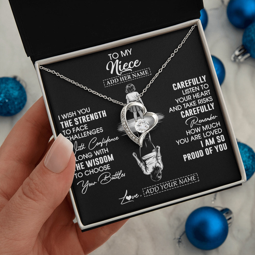 Forever Love Necklace 14K White Gold Finish | 2 | Personalized To My Niece Gifts Necklace From Aunt Uncle I Wish You The Strength Aunt Niece Birthday Gifts Christmas Graduation Custom Gift Box Message Card | https://siriusteestore.