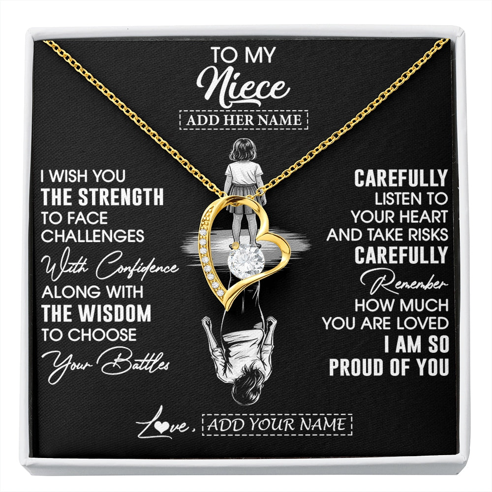 Forever Love Necklace 18K Yellow Gold Finish | 1 | Personalized To My Niece Gifts Necklace From Aunt Uncle I Wish You The Strength Aunt Niece Birthday Gifts Christmas Graduation Custom Gift Box Message Card | https://siriusteestore.