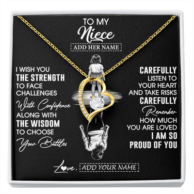 Forever Love Necklace 18K Yellow Gold Finish | 1 | Personalized To My Niece Gifts Necklace From Aunt Uncle I Wish You The Strength Aunt Niece Birthday Gifts Christmas Graduation Custom Gift Box Message Card | https://siriusteestore.