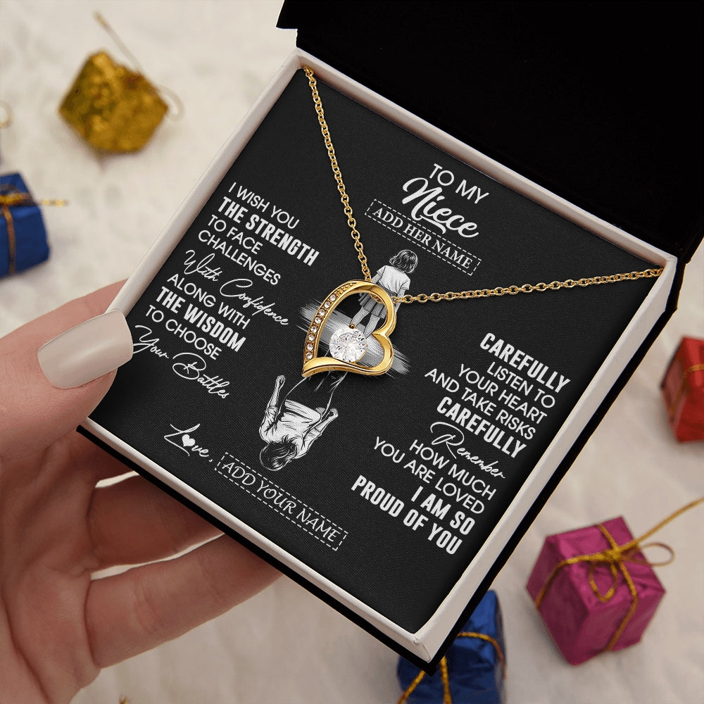 Forever Love Necklace 18K Yellow Gold Finish | 2 | Personalized To My Niece Gifts Necklace From Aunt Uncle I Wish You The Strength Aunt Niece Birthday Gifts Christmas Graduation Custom Gift Box Message Card | https://siriusteestore.
