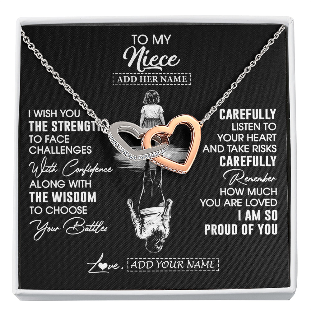 Interlocking Hearts Necklace Stainless Steel & Rose Gold Finish | 1 | Personalized To My Niece Gifts Necklace From Aunt Uncle I Wish You The Strength Aunt Niece Birthday Gifts Christmas Graduation Custom Gift Box Message Card | https://siriusteestore.