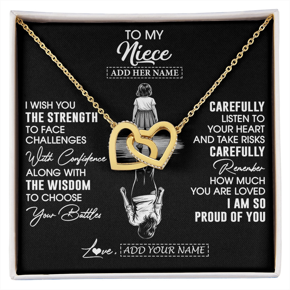 Interlocking Hearts Necklace 18K Yellow Gold Finish | 1 | Personalized To My Niece Gifts Necklace From Aunt Uncle I Wish You The Strength Aunt Niece Birthday Gifts Christmas Graduation Custom Gift Box Message Card | https://siriusteestore.