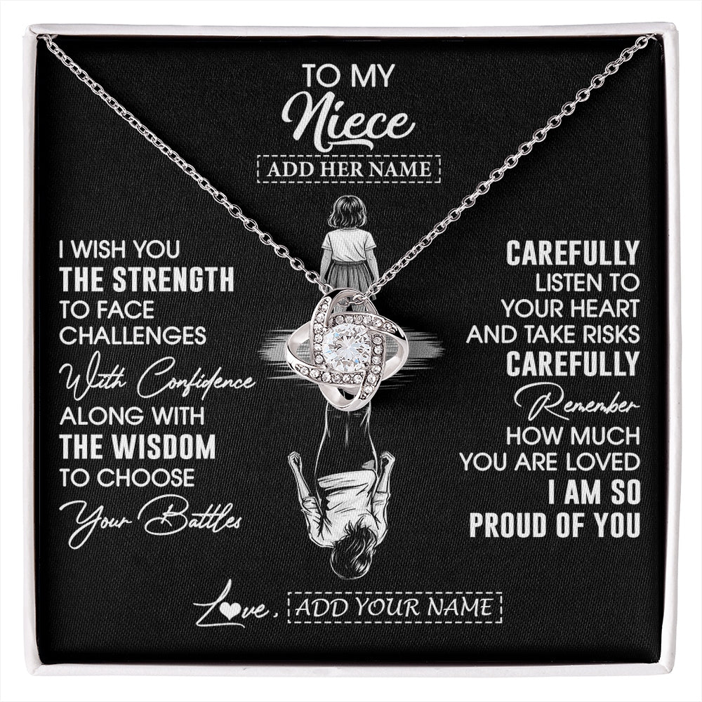 Love Knot Necklace 14K White Gold Finish | 1 | Personalized To My Niece Gifts Necklace From Aunt Uncle I Wish You The Strength Aunt Niece Birthday Gifts Christmas Graduation Custom Gift Box Message Card | https://siriusteestore.