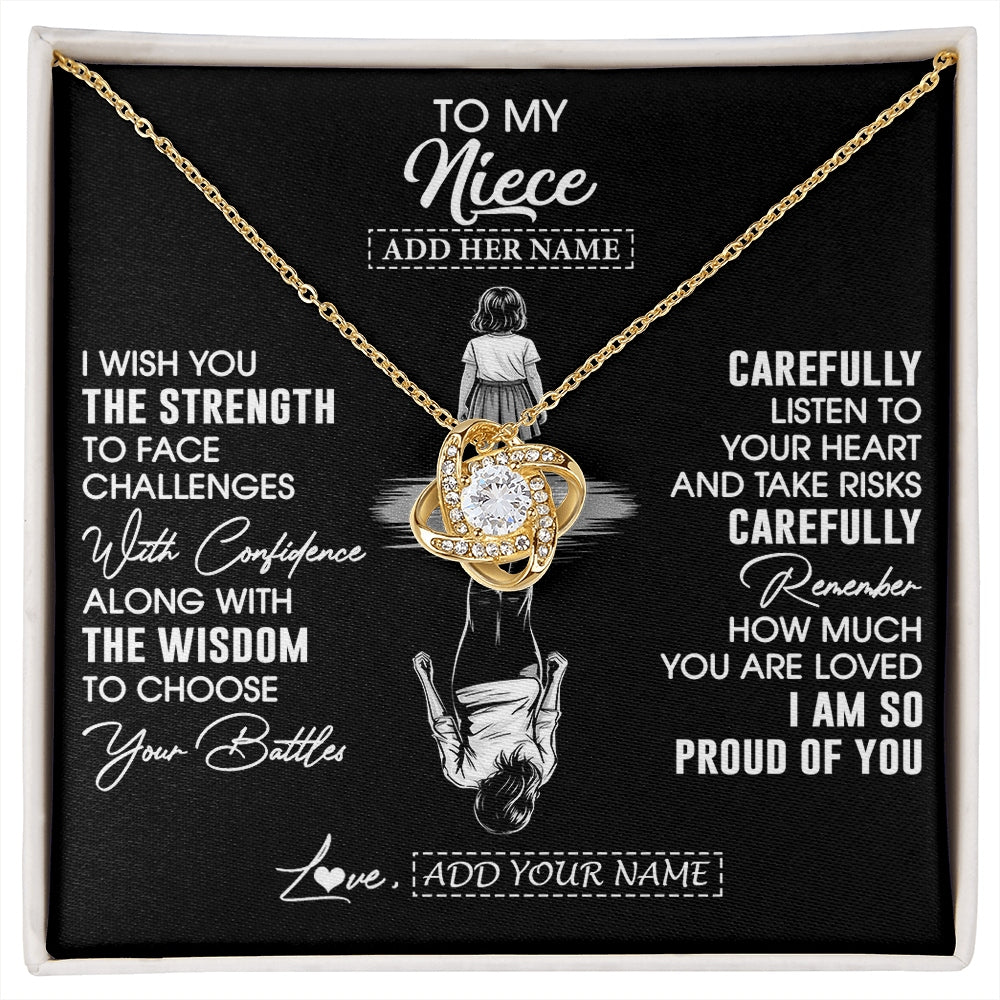 Love Knot Necklace 18K Yellow Gold Finish | 1 | Personalized To My Niece Gifts Necklace From Aunt Uncle I Wish You The Strength Aunt Niece Birthday Gifts Christmas Graduation Custom Gift Box Message Card | https://siriusteestore.