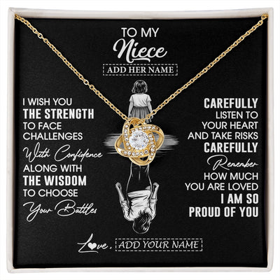 Love Knot Necklace 18K Yellow Gold Finish | 1 | Personalized To My Niece Gifts Necklace From Aunt Uncle I Wish You The Strength Aunt Niece Birthday Gifts Christmas Graduation Custom Gift Box Message Card | https://siriusteestore.