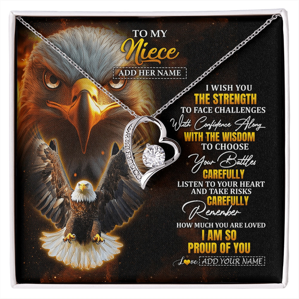Forever Love Necklace 14K White Gold Finish | 1 | Personalized To My Niece Gifts Necklace From Aunt Uncle I Wish You The Strength Eagle Niece Birthday Gifts Christmas Graduation Custom Gift Box Message Card | https://siriusteestore.