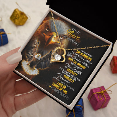 Forever Love Necklace 18K Yellow Gold Finish | 2 | Personalized To My Niece Gifts Necklace From Aunt Uncle I Wish You The Strength Eagle Niece Birthday Gifts Christmas Graduation Custom Gift Box Message Card | https://siriusteestore.