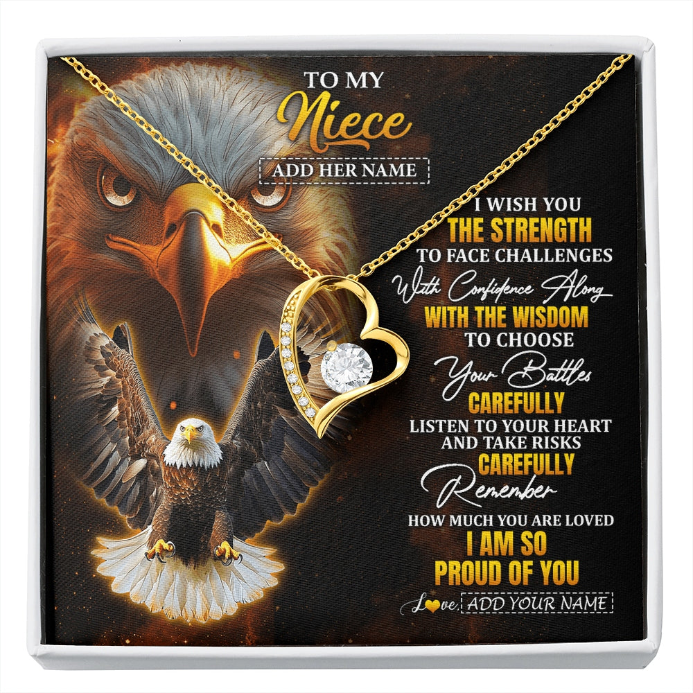 Forever Love Necklace 18K Yellow Gold Finish | 1 | Personalized To My Niece Gifts Necklace From Aunt Uncle I Wish You The Strength Eagle Niece Birthday Gifts Christmas Graduation Custom Gift Box Message Card | https://siriusteestore.