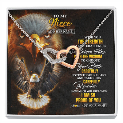 Interlocking Hearts Necklace Stainless Steel & Rose Gold Finish | 1 | Personalized To My Niece Gifts Necklace From Aunt Uncle I Wish You The Strength Eagle Niece Birthday Gifts Christmas Graduation Custom Gift Box Message Card | https://siriusteestore.