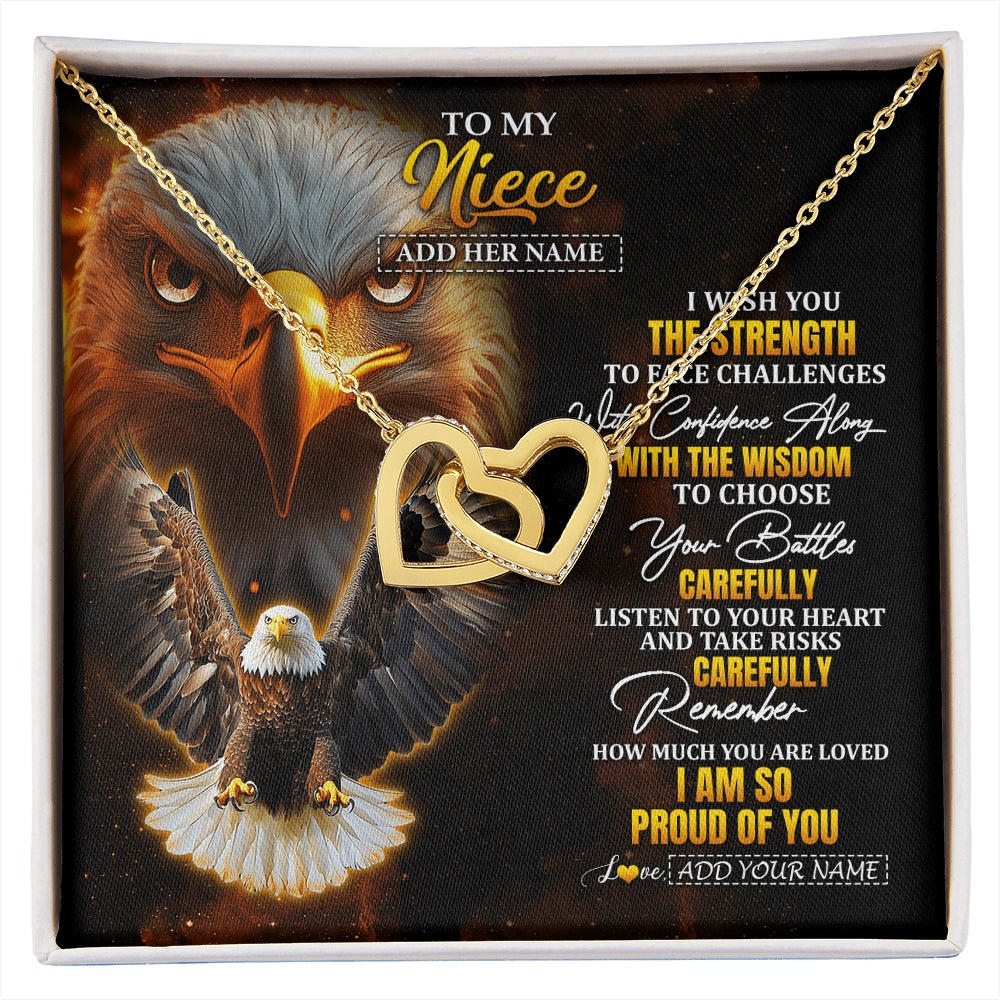 Interlocking Hearts Necklace 18K Yellow Gold Finish | 1 | Personalized To My Niece Gifts Necklace From Aunt Uncle I Wish You The Strength Eagle Niece Birthday Gifts Christmas Graduation Custom Gift Box Message Card | https://siriusteestore.