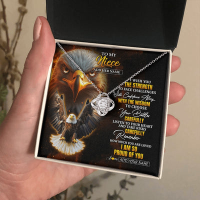 Love Knot Necklace 14K White Gold Finish | 2 | Personalized To My Niece Gifts Necklace From Aunt Uncle I Wish You The Strength Eagle Niece Birthday Gifts Christmas Graduation Custom Gift Box Message Card | https://siriusteestore.