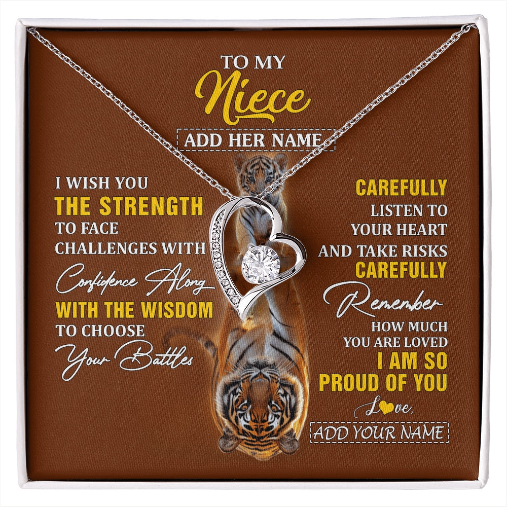 Forever Love Necklace 14K White Gold Finish | 1 | Personalized To My Niece Gifts Necklace From Aunt Uncle I Wish You The Strength Tiger Niece Birthday Gifts Christmas Graduation Custom Gift Box Message Card | https://siriusteestore.
