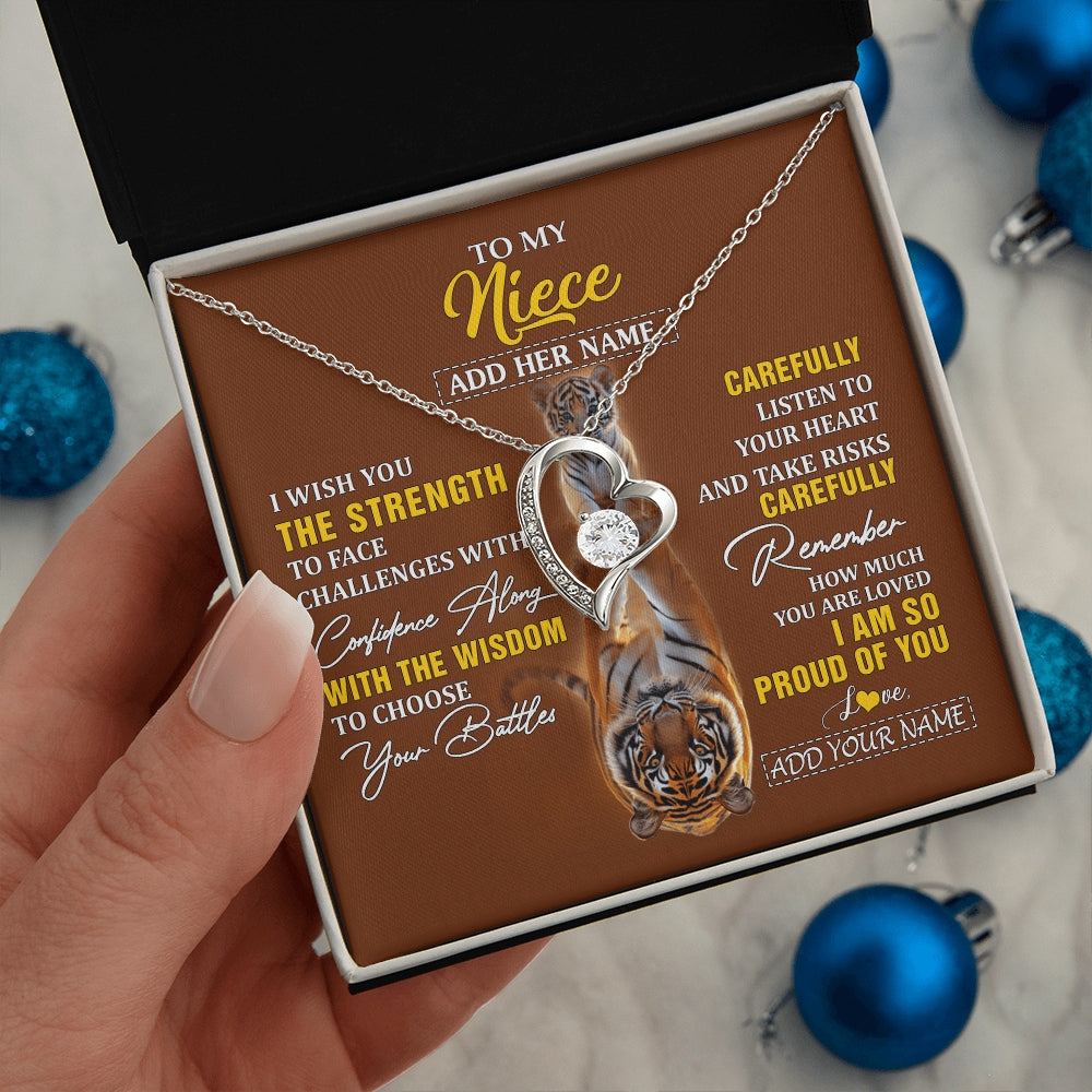 Forever Love Necklace 14K White Gold Finish | 2 | Personalized To My Niece Gifts Necklace From Aunt Uncle I Wish You The Strength Tiger Niece Birthday Gifts Christmas Graduation Custom Gift Box Message Card | https://siriusteestore.
