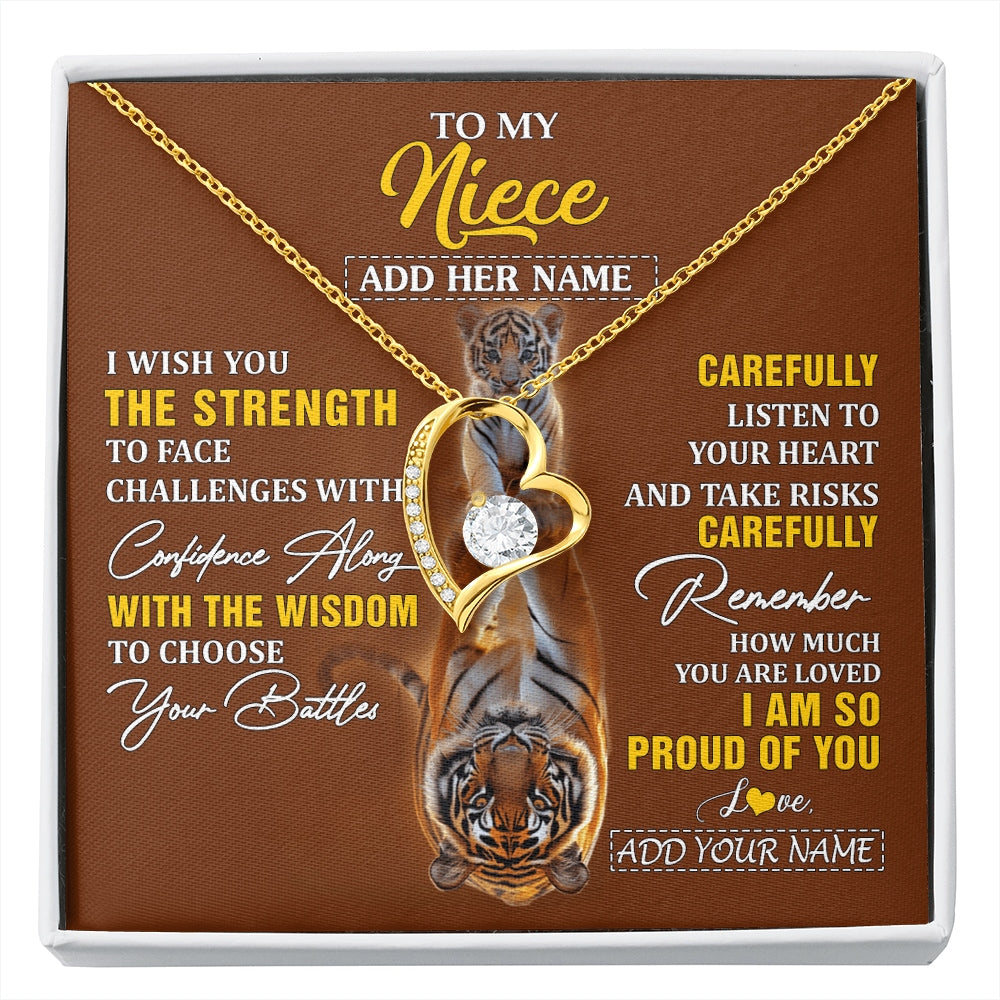 Forever Love Necklace 18K Yellow Gold Finish | 1 | Personalized To My Niece Gifts Necklace From Aunt Uncle I Wish You The Strength Tiger Niece Birthday Gifts Christmas Graduation Custom Gift Box Message Card | https://siriusteestore.
