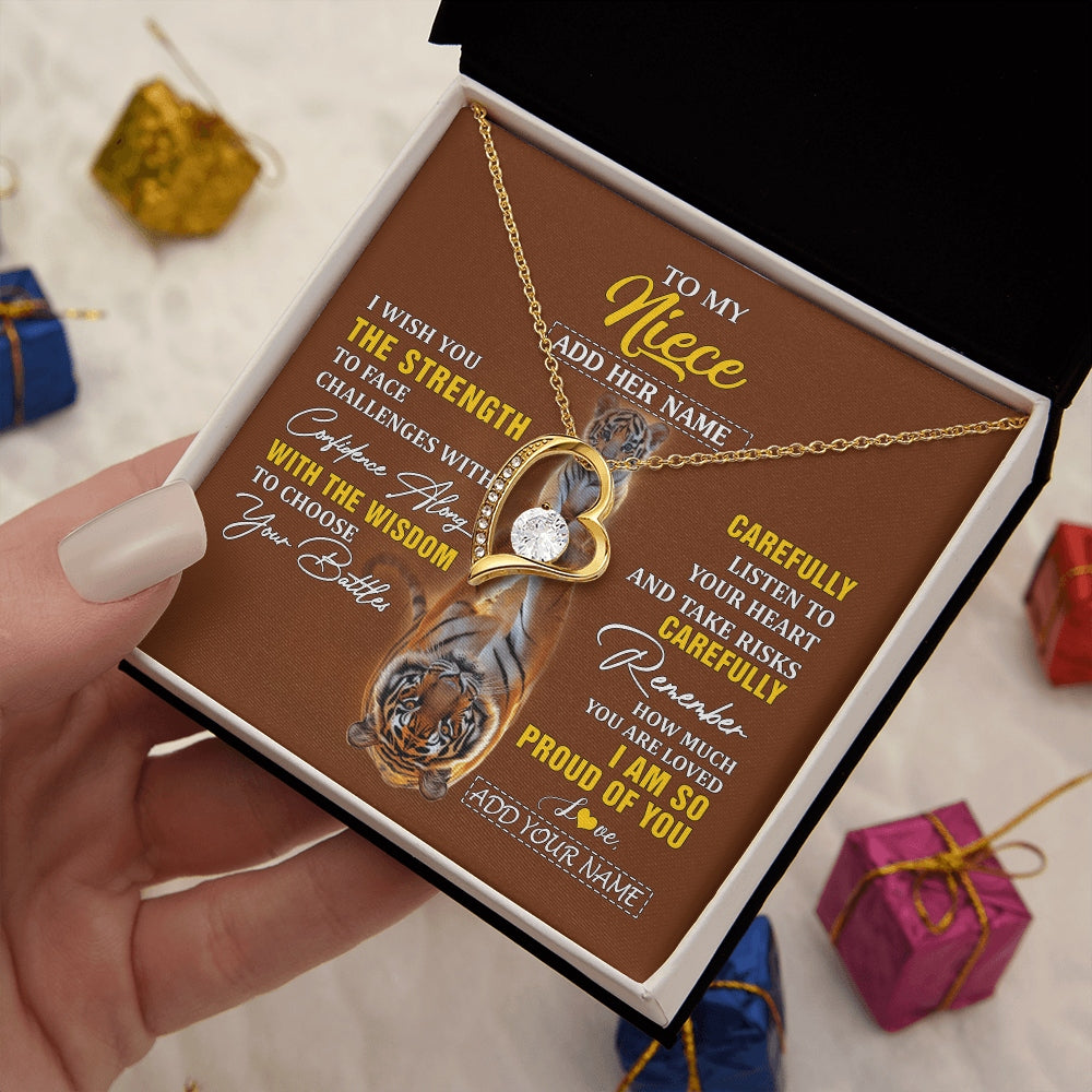 Forever Love Necklace 18K Yellow Gold Finish | 2 | Personalized To My Niece Gifts Necklace From Aunt Uncle I Wish You The Strength Tiger Niece Birthday Gifts Christmas Graduation Custom Gift Box Message Card | https://siriusteestore.