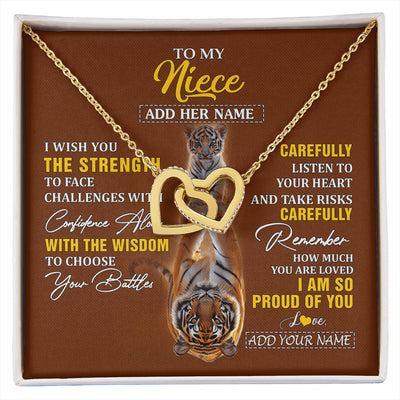 Interlocking Hearts Necklace 18K Yellow Gold Finish | 1 | Personalized To My Niece Gifts Necklace From Aunt Uncle I Wish You The Strength Tiger Niece Birthday Gifts Christmas Graduation Custom Gift Box Message Card | https://siriusteestore.