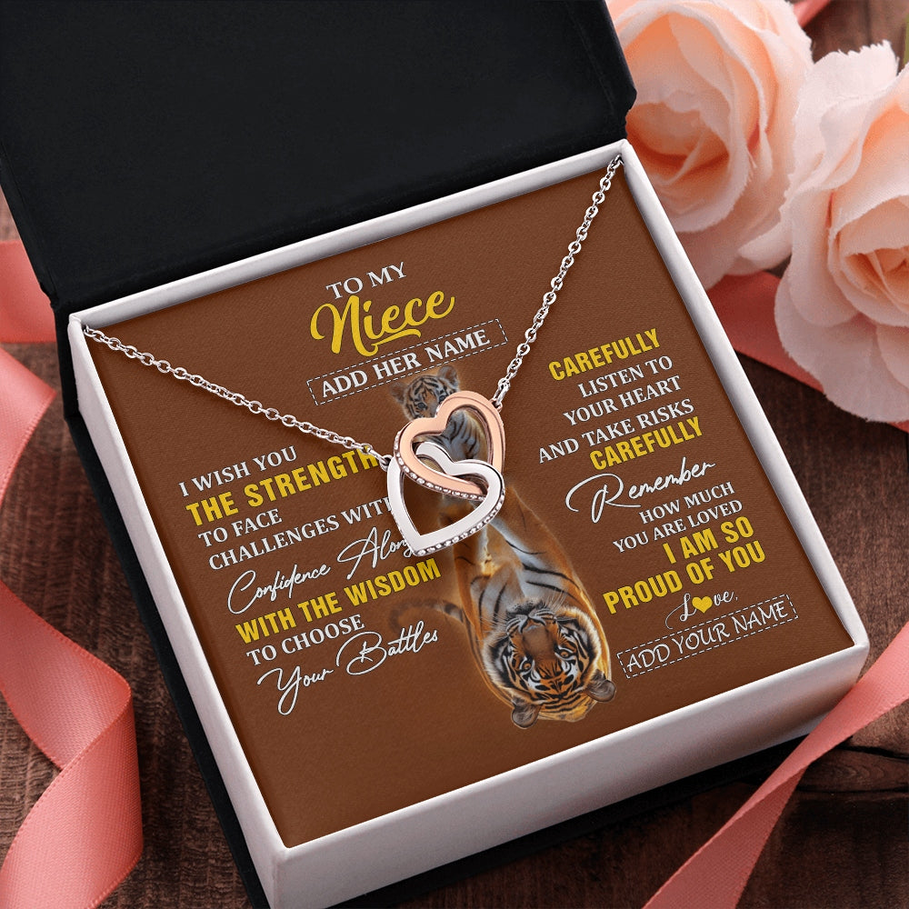 Interlocking Hearts Necklace Stainless Steel & Rose Gold Finish | 2 | Personalized To My Niece Gifts Necklace From Aunt Uncle I Wish You The Strength Tiger Niece Birthday Gifts Christmas Graduation Custom Gift Box Message Card | https://siriusteestore.