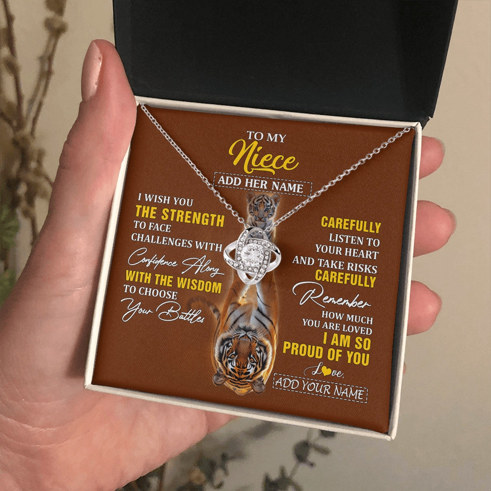 Love Knot Necklace 14K White Gold Finish | 2 | Personalized To My Niece Gifts Necklace From Aunt Uncle I Wish You The Strength Tiger Niece Birthday Gifts Christmas Graduation Custom Gift Box Message Card | https://siriusteestore.