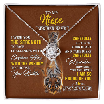 Love Knot Necklace 14K White Gold Finish | 1 | Personalized To My Niece Gifts Necklace From Aunt Uncle I Wish You The Strength Tiger Niece Birthday Gifts Christmas Graduation Custom Gift Box Message Card | https://siriusteestore.