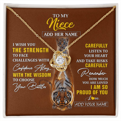 Love Knot Necklace 18K Yellow Gold Finish | 1 | Personalized To My Niece Gifts Necklace From Aunt Uncle I Wish You The Strength Tiger Niece Birthday Gifts Christmas Graduation Custom Gift Box Message Card | https://siriusteestore.