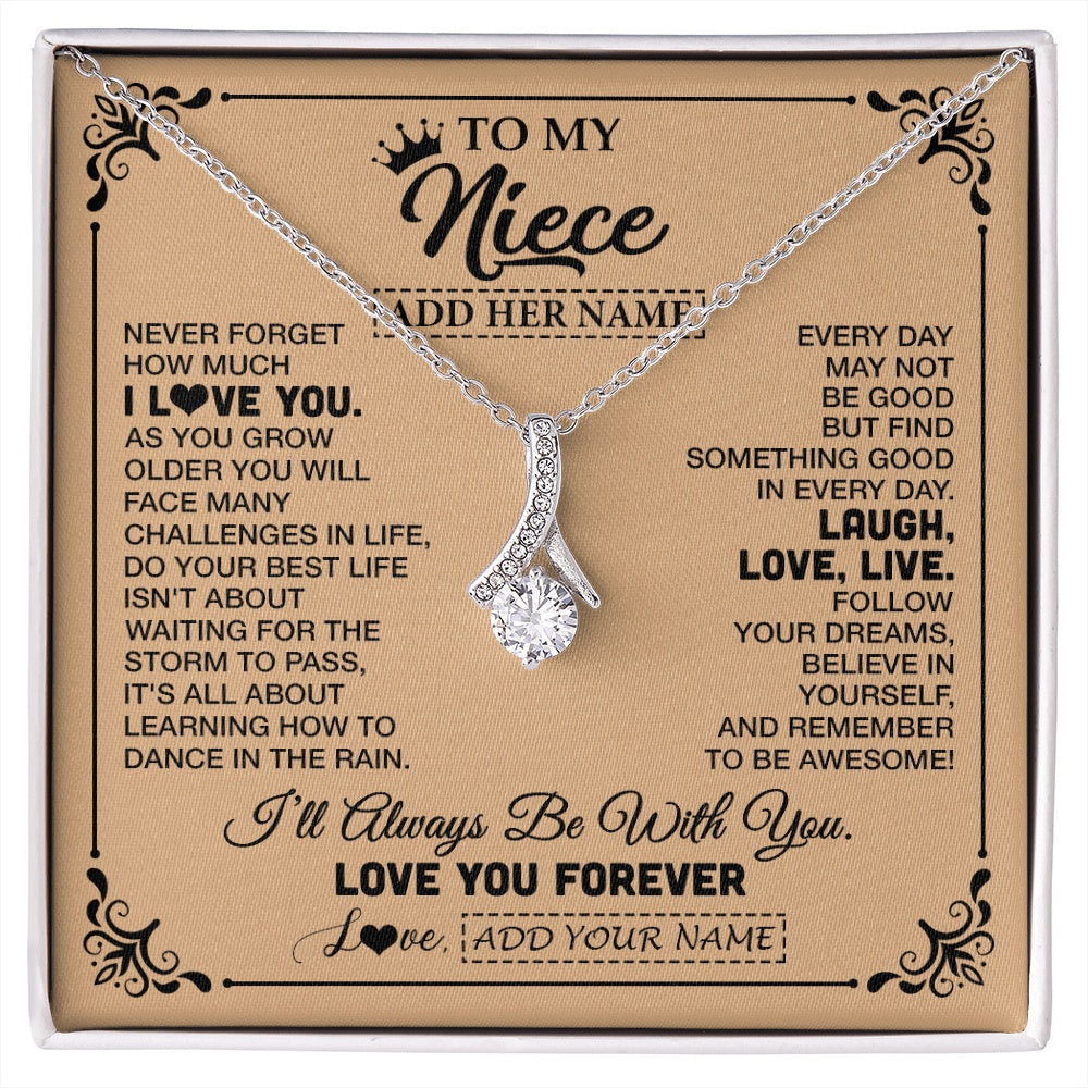 Alluring Beauty Necklace 14K White Gold Finish | 1 | Personalized To My Niece Gifts Necklace From Aunt Uncle Never Forget How Much I Love You Niece Birthday Gifts Christmas Customized Gift Box Message Card | https://siriusteestore.