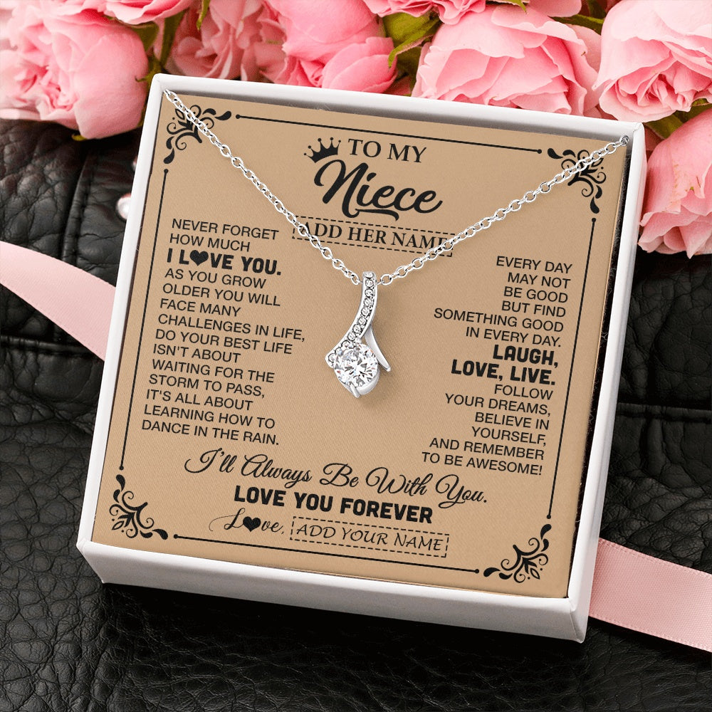 Alluring Beauty Necklace 14K White Gold Finish | 2 | Personalized To My Niece Gifts Necklace From Aunt Uncle Never Forget How Much I Love You Niece Birthday Gifts Christmas Customized Gift Box Message Card | https://siriusteestore.