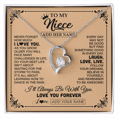 Forever Love Necklace 14K White Gold Finish | 1 | Personalized To My Niece Gifts Necklace From Aunt Uncle Never Forget How Much I Love You Niece Birthday Gifts Christmas Customized Gift Box Message Card | https://siriusteestore.