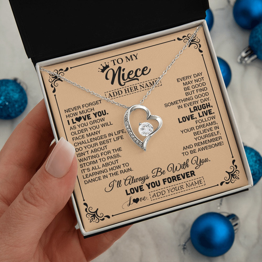Forever Love Necklace 14K White Gold Finish | 2 | Personalized To My Niece Gifts Necklace From Aunt Uncle Never Forget How Much I Love You Niece Birthday Gifts Christmas Customized Gift Box Message Card | https://siriusteestore.