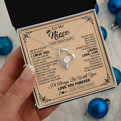 Forever Love Necklace 14K White Gold Finish | 2 | Personalized To My Niece Gifts Necklace From Aunt Uncle Never Forget How Much I Love You Niece Birthday Gifts Christmas Customized Gift Box Message Card | https://siriusteestore.