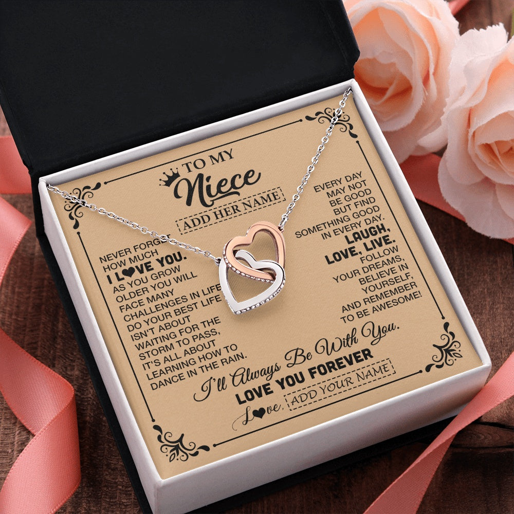 Interlocking Hearts Necklace Stainless Steel & Rose Gold Finish | 2 | Personalized To My Niece Gifts Necklace From Aunt Uncle Never Forget How Much I Love You Niece Birthday Gifts Christmas Customized Gift Box Message Card | https://siriusteestore.