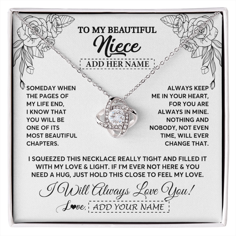 Love Knot Necklace 14K White Gold Finish | 1 | Personalized To My Niece Gifts Necklace From Aunt Uncle Someday When The Pages Birthday Gifts Niece Christmas Graduation Custom Jewelry Gift Box Message Card | https://siriusteestore.