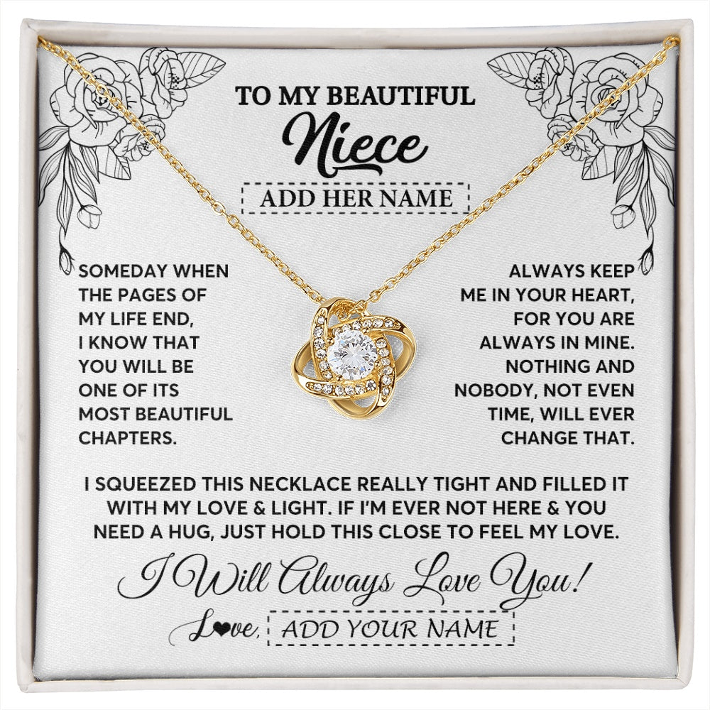 Love Knot Necklace 18K Yellow Gold Finish | 1 | Personalized To My Niece Gifts Necklace From Aunt Uncle Someday When The Pages Birthday Gifts Niece Christmas Graduation Custom Jewelry Gift Box Message Card | https://siriusteestore.