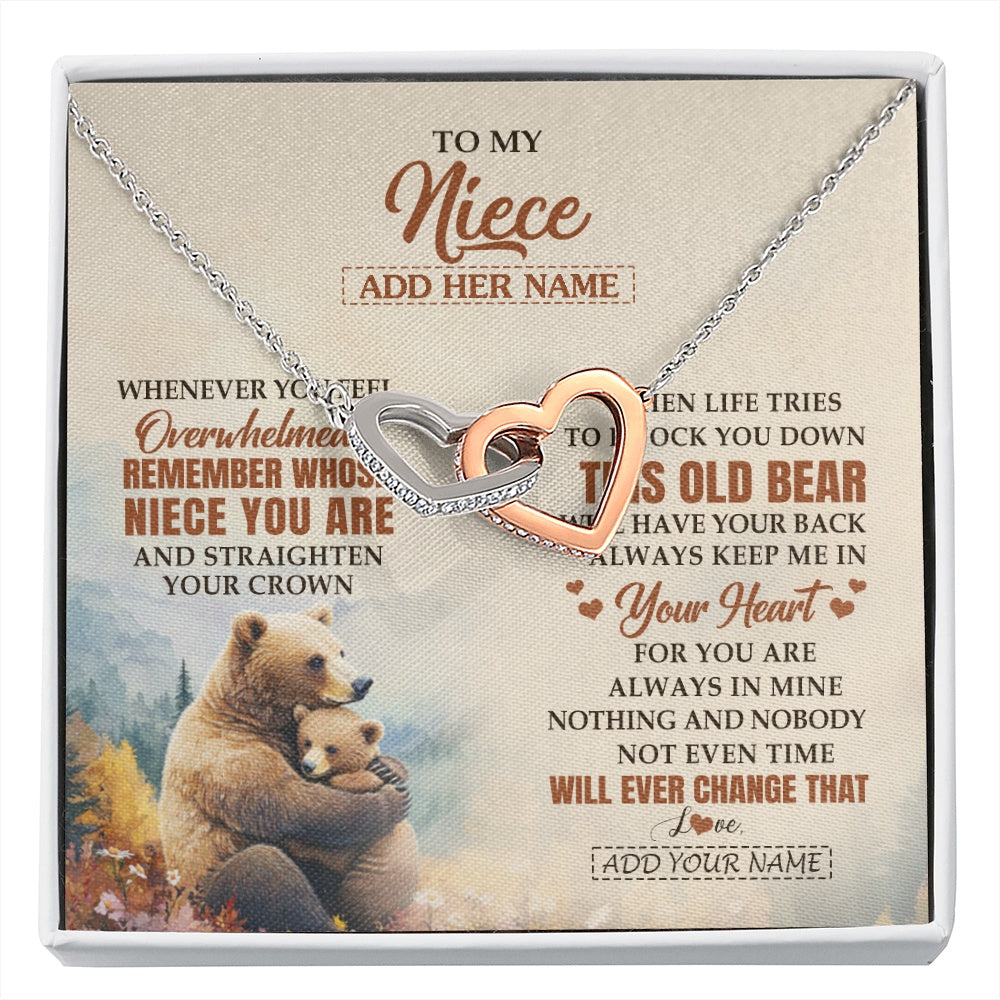 Interlocking Hearts Necklace Stainless Steel & Rose Gold Finish | 1 | Personalized To My Niece Gifts Necklace From Aunt Uncle Whenever Bear Unique Birthday Gifts For Niece Graduation Christmas Customized Gift Box Message Card | siriusteestore.myshopify