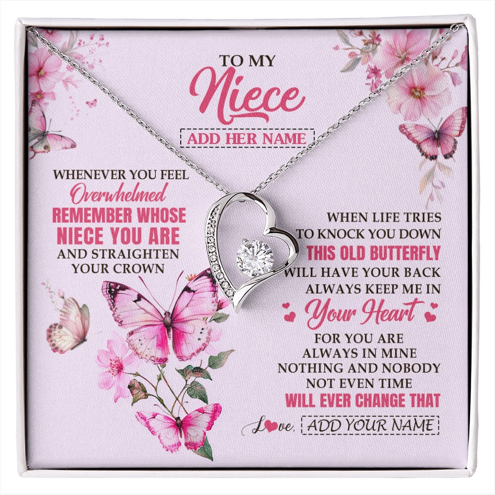 Forever Love Necklace 14K White Gold Finish | 1 | Personalized To My Niece Gifts Necklace From Aunt Uncle Whenever Butterfly Unique Birthday Gifts For Niece Graduation Christmas Custom Gift Box Message Card | siriusteestore.myshopify