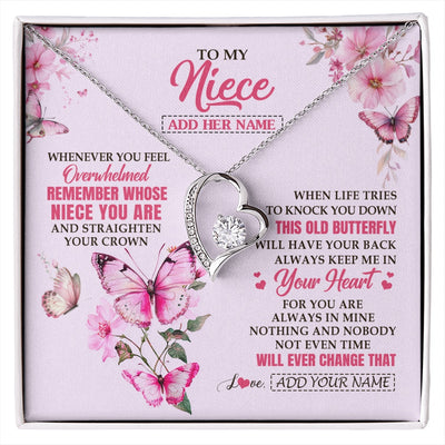 Forever Love Necklace 14K White Gold Finish | 1 | Personalized To My Niece Gifts Necklace From Aunt Uncle Whenever Butterfly Unique Birthday Gifts For Niece Graduation Christmas Custom Gift Box Message Card | siriusteestore.myshopify