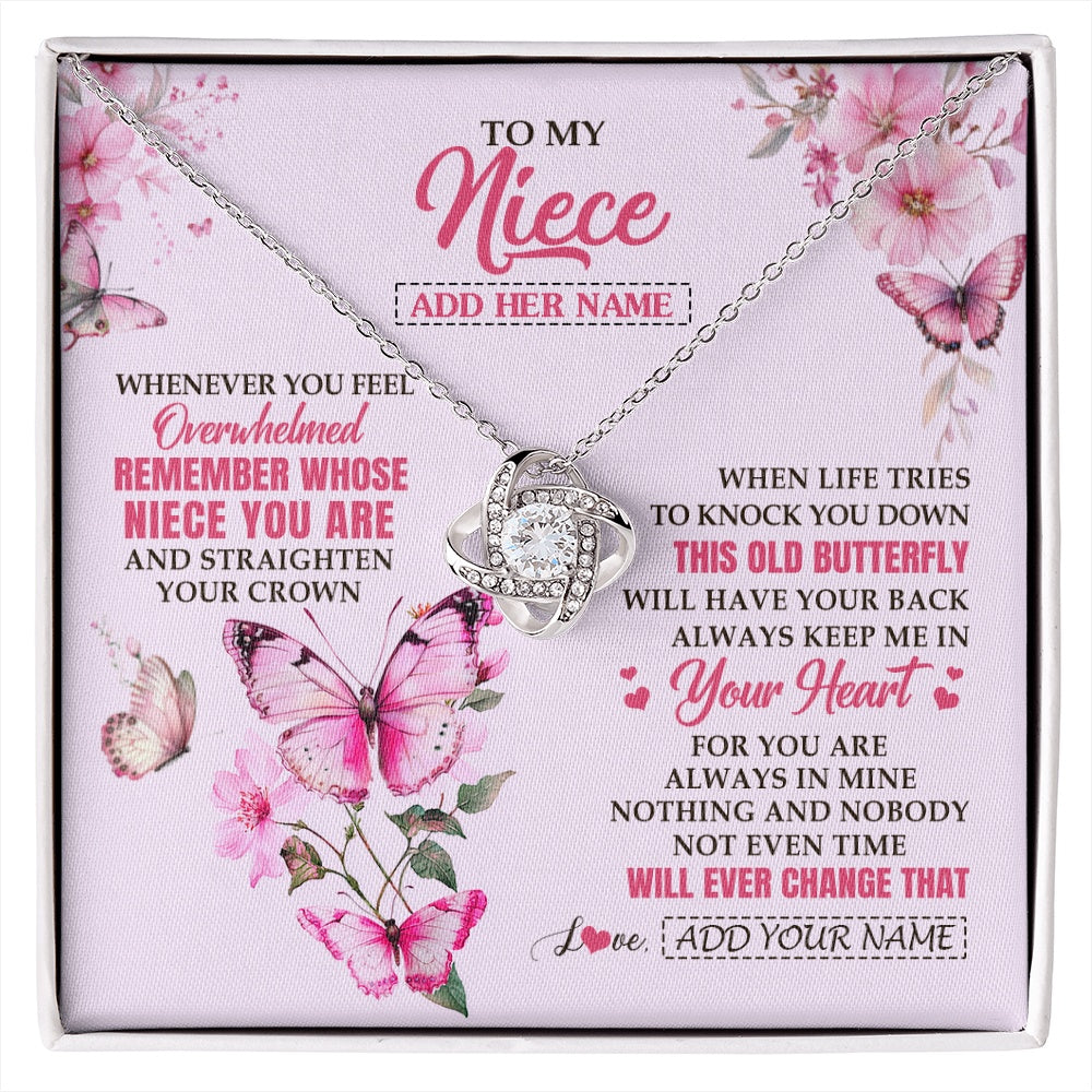 Love Knot Necklace 14K White Gold Finish | 1 | Personalized To My Niece Gifts Necklace From Aunt Uncle Whenever Butterfly Unique Birthday Gifts For Niece Graduation Christmas Custom Gift Box Message Card | siriusteestore.myshopify