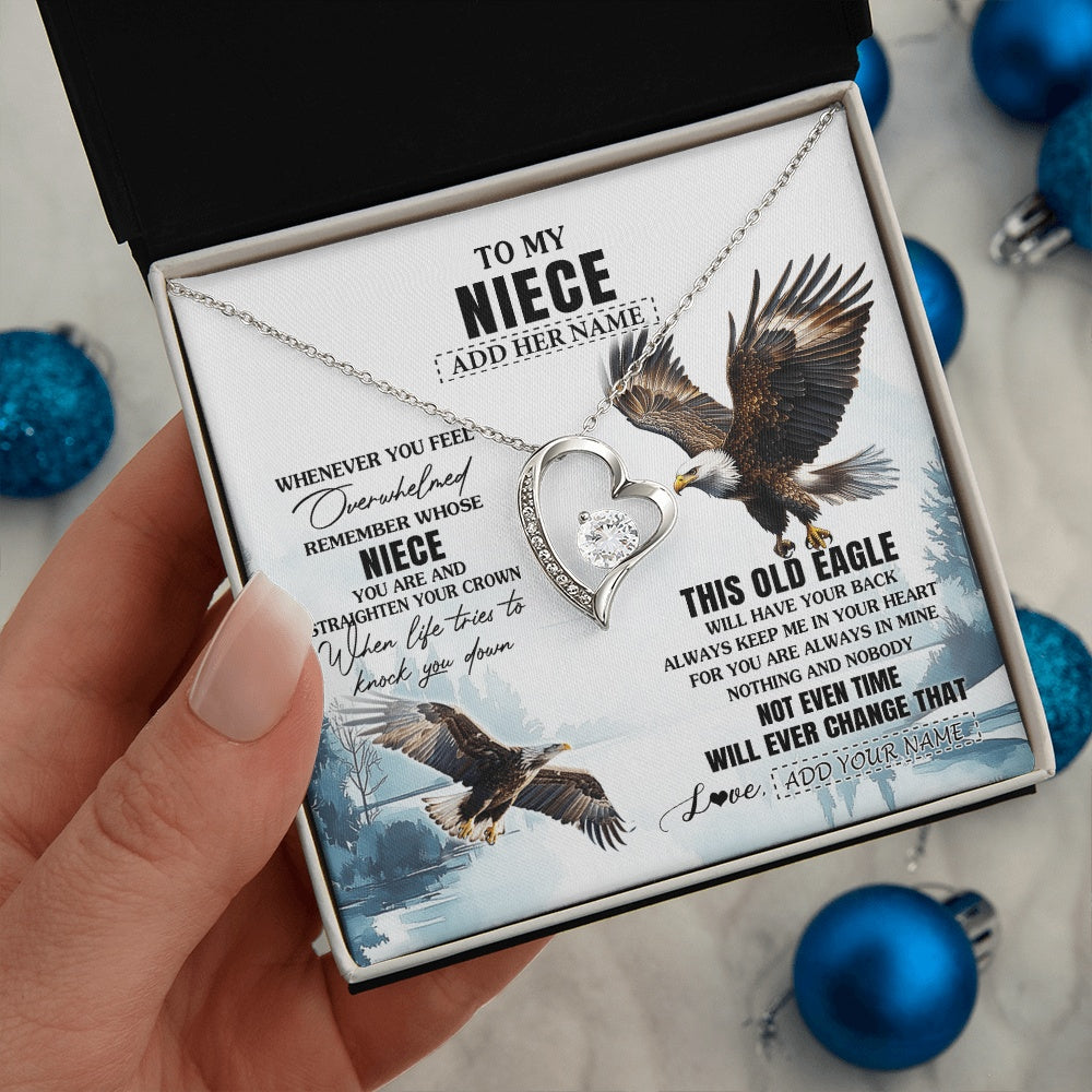 Forever Love Necklace 14K White Gold Finish | 2 | Personalized To My Niece Gifts Necklace From Aunt Uncle Whenever Eagle Unique Birthday Gifts For Niece Christmas Jewelry Custom Keepsake Gift Box Message Card | https://siriusteestore.