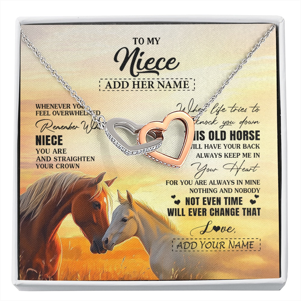 Interlocking Hearts Necklace Stainless Steel & Rose Gold Finish | 1 | Personalized To My Niece Gifts Necklace From Aunt Uncle Whenever Horse Unique Birthday Gifts For Niece Graduation Christmas Customized Gift Box Message Card | siriusteestore.myshopify