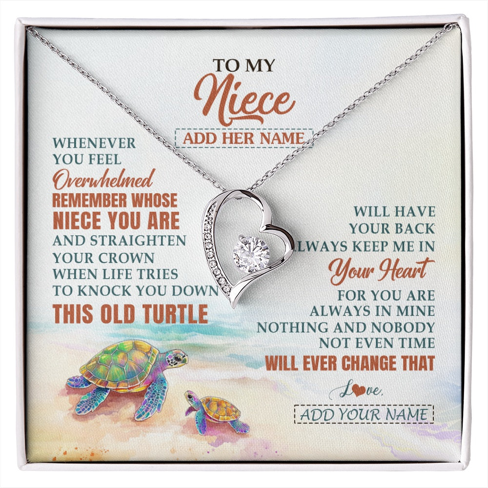 Forever Love Necklace 14K White Gold Finish | 1 | Personalized To My Niece Gifts Necklace From Aunt Uncle Whenever Turtle Unique Birthday Gifts For Niece Graduation Christmas Customized Gift Box Message Card | https://siriusteestore.