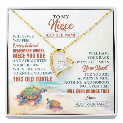 Forever Love Necklace 18K Yellow Gold Finish | 1 | Personalized To My Niece Gifts Necklace From Aunt Uncle Whenever Turtle Unique Birthday Gifts For Niece Graduation Christmas Customized Gift Box Message Card | https://siriusteestore.