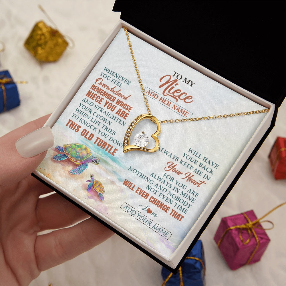 Forever Love Necklace 18K Yellow Gold Finish | 2 | Personalized To My Niece Gifts Necklace From Aunt Uncle Whenever Turtle Unique Birthday Gifts For Niece Graduation Christmas Customized Gift Box Message Card | https://siriusteestore.