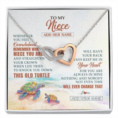 Interlocking Hearts Necklace Stainless Steel & Rose Gold Finish | 1 | Personalized To My Niece Gifts Necklace From Aunt Uncle Whenever Turtle Unique Birthday Gifts For Niece Graduation Christmas Customized Gift Box Message Card | https://siriusteestore.