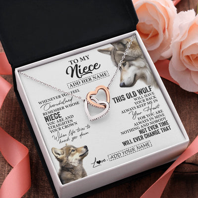 Interlocking Hearts Necklace Stainless Steel & Rose Gold Finish | 2 | Personalized To My Niece Gifts Necklace From Aunt Uncle Whenever Wolf Unique Birthday Gifts For Niece Graduation Christmas Custom Gift Box Message Card | https://siriusteestore.
