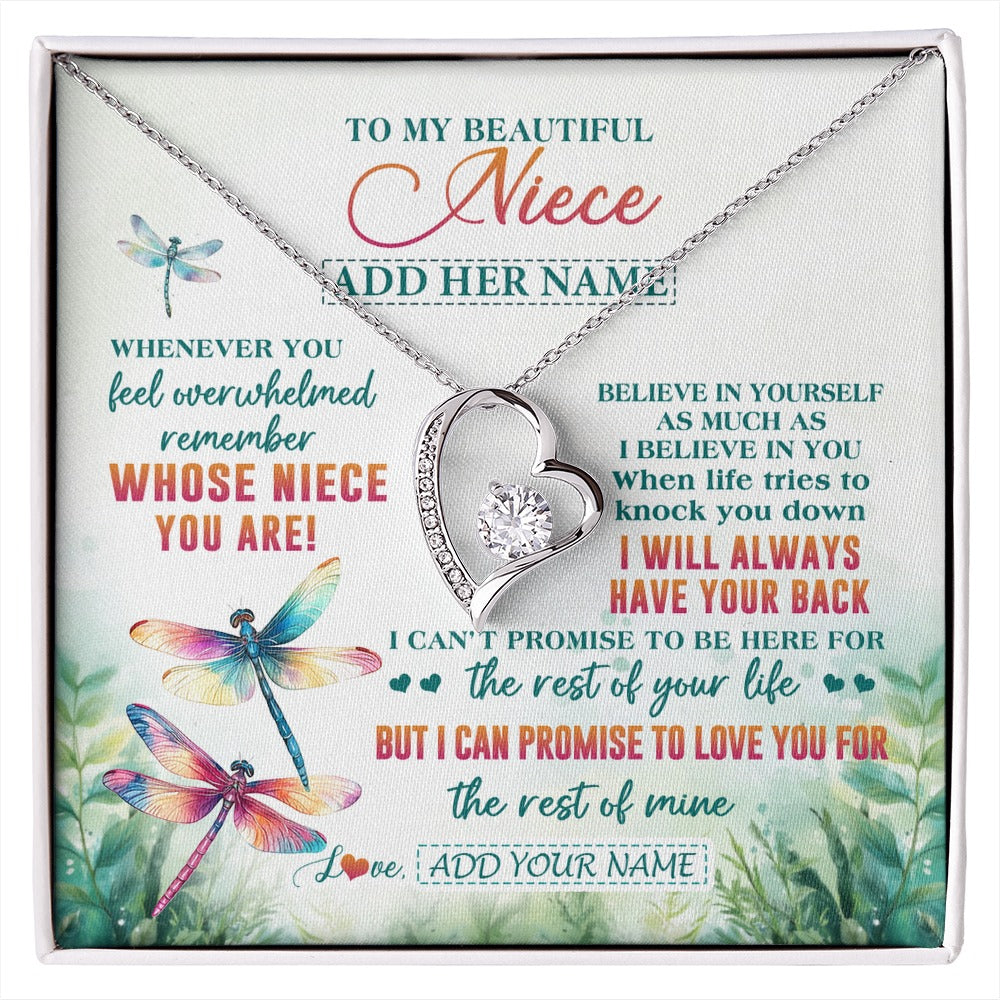 Forever Love Necklace 14K White Gold Finish | 1 | Personalized To My Niece Gifts Necklace From Aunt Uncle Whenever You Feel Dragonfly Niece Birthday Gifts Graduation Christmas Custom Gift Box Message Card | https://siriusteestore.