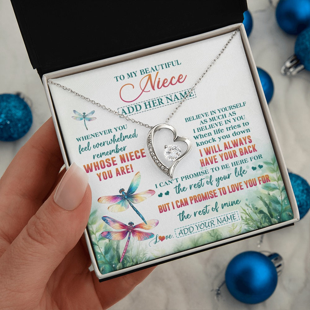 Forever Love Necklace 14K White Gold Finish | 2 | Personalized To My Niece Gifts Necklace From Aunt Uncle Whenever You Feel Dragonfly Niece Birthday Gifts Graduation Christmas Custom Gift Box Message Card | https://siriusteestore.