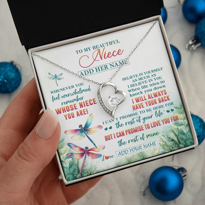 Forever Love Necklace 14K White Gold Finish | 2 | Personalized To My Niece Gifts Necklace From Aunt Uncle Whenever You Feel Dragonfly Niece Birthday Gifts Graduation Christmas Custom Gift Box Message Card | https://siriusteestore.