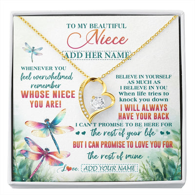 Forever Love Necklace 18K Yellow Gold Finish | 1 | Personalized To My Niece Gifts Necklace From Aunt Uncle Whenever You Feel Dragonfly Niece Birthday Gifts Graduation Christmas Custom Gift Box Message Card | https://siriusteestore.