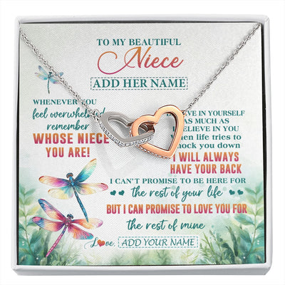 Interlocking Hearts Necklace Stainless Steel & Rose Gold Finish | 1 | Personalized To My Niece Gifts Necklace From Aunt Uncle Whenever You Feel Dragonfly Niece Birthday Gifts Graduation Christmas Custom Gift Box Message Card | https://siriusteestore.