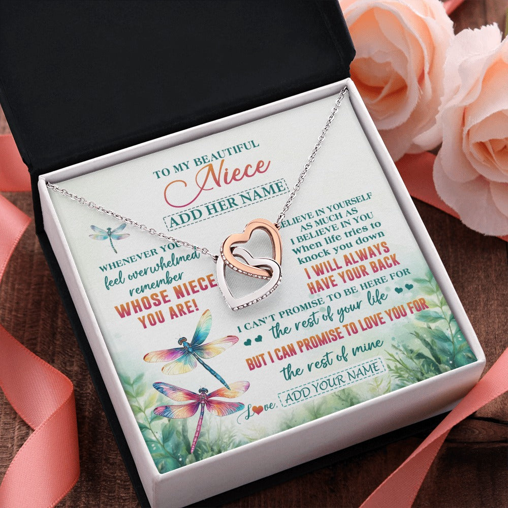Interlocking Hearts Necklace Stainless Steel & Rose Gold Finish | 2 | Personalized To My Niece Gifts Necklace From Aunt Uncle Whenever You Feel Dragonfly Niece Birthday Gifts Graduation Christmas Custom Gift Box Message Card | https://siriusteestore.