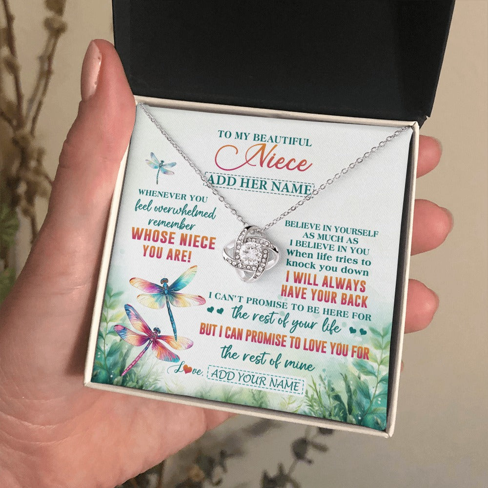 Love Knot Necklace 14K White Gold Finish | 2 | Personalized To My Niece Gifts Necklace From Aunt Uncle Whenever You Feel Dragonfly Niece Birthday Gifts Graduation Christmas Custom Gift Box Message Card | https://siriusteestore.